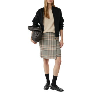 Wickelrock COMMA, Damen, Gr. 46, mid braun check, Web, Obermaterial: 63% Polyester, 34% Viskose, 3% Elasthan, kariert, regular fit kurz, Röcke Wickelrock, mit Karo-Muster