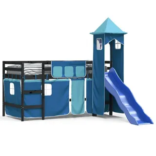 vidaXL Hochbett mit Turm 80 x 200 cm Kiefer blau