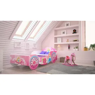 Dmora - Kinderbett Bydgoszcz, Kinderbett für Schlafzimmer, Einzelbett mit Kommoden, Struktur mit ausziehbarem Bett, 84x165 h49 cm, Rosa