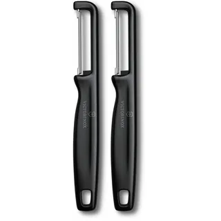 Victorinox Sparschäler "Iota", Schäler für Gemüse, Obst, Gerader Schliff, Zweischneidig, Extra Scharf, Swiss Made, schwarz (Packung mit 2)