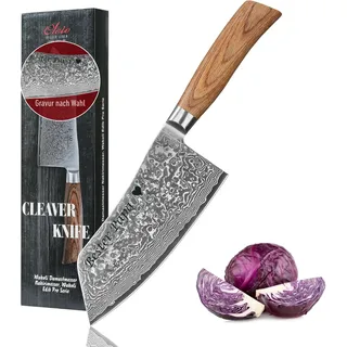 Wakoli EDIB Pro Damast Chinesisches Kochmesser Chai Dao mit Gravur – Personalisiertes Messer, 17 cm Klinge aus 67 Lagen Damaststahl (VG10-Kern), ergonomischer Pakkaholzgriff – in Geschenkbox