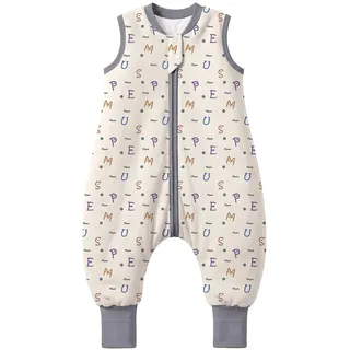 MIKAFEN Baby Schlafsack mit Füßen 2,5 Tog, Größe 70, Höhe 75–85 cm | 100% Baumwolle ärmelloser Kinder winterschlafsack,2-Wege-Reißverschluss, für Frühling, Herbst und Winter nutzbar,Alphabet