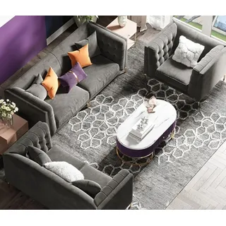 Stoff Wohnlandschaft  Relax Sitz Design Couch Lounge Sofas Samt Sofa 3 Sitzer - Grau