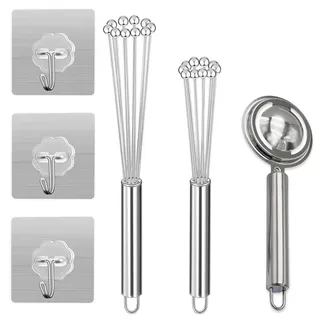 3 Stück Küche Ei Schneebesen Set,Edelstahl Kugeln Küche Schneebesen Set,mit 3 Klebehaken,Eiertrenner Eigelb,Edelstahl Schneebesen Schneebesen Klein Ball Schneebesen Set für Kochen,Mischen,Schneebesen