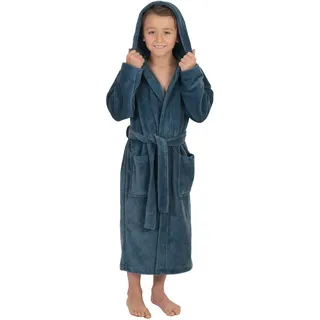 Kinderbademantel WEWO FASHION "8521" Gr. 122, blau (smokeyblau), L:86cm, Baumwoll-Mix, Hausmäntel, Kinderbademantel, Soft Touch
