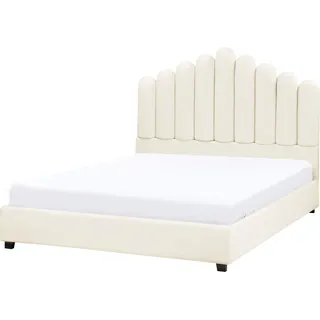 BELIANI Polsterbett Cremeweiß Samt mit Lattenrost 140 x 200 cm Hohes Muschel-Kopfteil Glamourös Muschelbett Doppelbett Schlafzimmer - Weiß, Schwarz