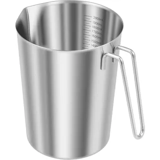 BAODBF 2L Messbecher Edelstahl mit Griff und Ausgießlippe,BPA Frei Milchkännchen,Messkanne mit Feinskala,Tropfschutz Robust Milk Pitcher,Metallkrug für Küche Restaurant Bar Teehaus Café(2000ML)