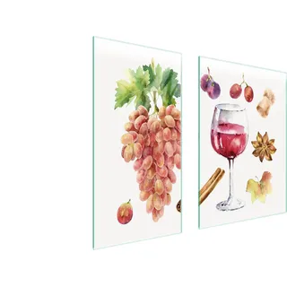Herdabdeckplatten 2 teilig 75x52 Glaskeramikkochfeld Abdeckung Glas Schneidebrett Wein Obst