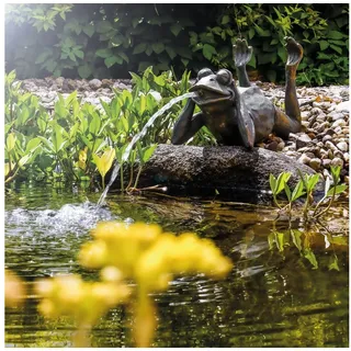 esotec Wasserspeier Frosch + Solar-Teichpumpe Wasserspiel Gartenfigur 101650 - Bronze, Kupfer