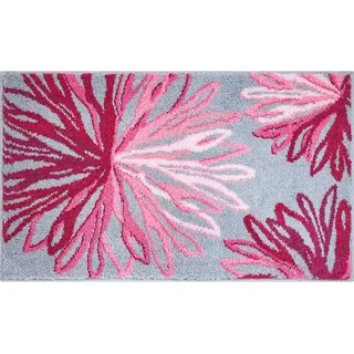 Grund Badteppich , Grau, Rosa , Textil , Blume , rechteckig , 70x120 cm , Oeko-Tex® Standard 100, Made in Europe , rutschfest , Heimtextilien, Badtextilien, Badematten