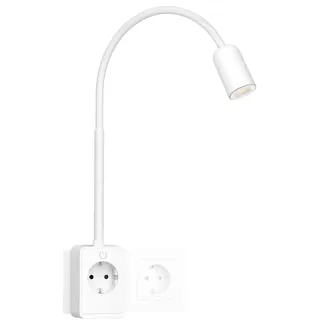 ENUOTEK LED Leselampe Steckerleuchte Weiß, 3W LED Wand Dimmbar Leselampe Bett Schwanenhals, Steckdosenlampe Spot mit Stecker und Touch Schalter, 3 Farbtemperatureinstellbar 4000K-3000K-5000K