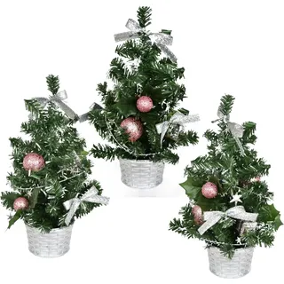 Bäume dekoriert rosa 25 cm, 3 Stück - Rosa, Silber