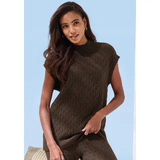 Pullunder FRENCH CONNECTION, Damen, Gr. 32/34, braun, Strick, Obermaterial: 33% Nylon, 32% Polyacryl, 30% Baumwolle, 5% Elasthan, Zopfmuster, figurumspielend hüftlang, Rundhals, Pullover Pullunder, mit Zopfmuster und kleinem Stehkragen, Loungewear