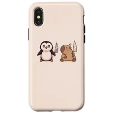 Hülle für iPhone X/XS Pinguin und Capybara mit Messer