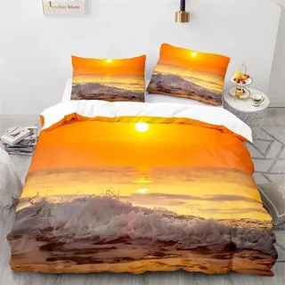 ZXBNNN Goldon Sunset Bettwäsche-Set, tropischer Strandurlaub, Bettbezug-Set, Mädchen-Bettbezug-Set, Sonnenaufgang, Bettbezug, Kissenbezug, volle Größe 140 x 220 cm x 1, 60 x 60 cm x 2