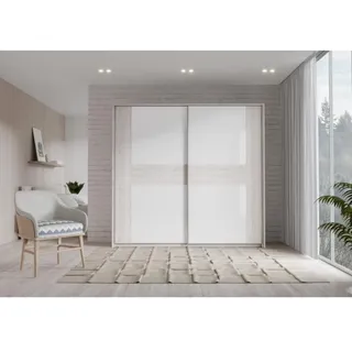 Forte Schwebetürenschrank Rondino 220 x 210 x 61 cm Beige/Weiß