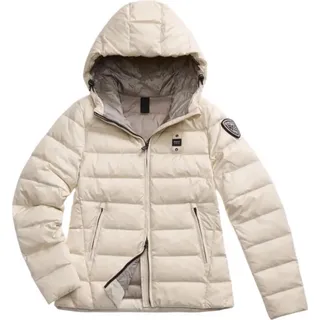 BLAUER CHARME Damen Daunenjacke mit Kapuze und Reißverschlusstaschen Weiß - Weiß
