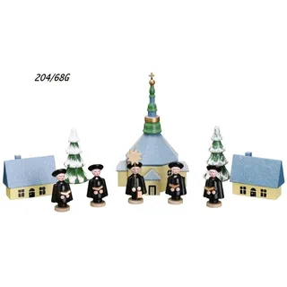 Weihnachtsfiguren Seiffener Kirche + Kurrende +Baum Höhe ca 5cm NEU Sternsänger
