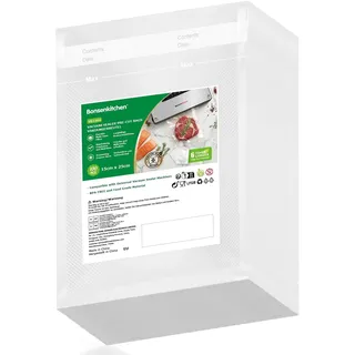 Bonsenkitchen Vakuumierbeutel 15x25cm, 100 Beutel Profi-Folienbeutel | Für Alle Vakuumiergerät, Vakuumbeutel für Lebensmittel, Sous Vide Gefrierbeutel, Einschweissbeutel, BPA-Frei,VB3204