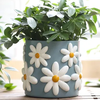 gugugo Niedlicher Gänseblümchen-Blumentopf, dekorative Blumentöpfe mit Drainagelöchern, lustige, einzigartige Pflanzgefäße für Zimmerpflanzen, bunter Sukkulenten-Gartentopf für Boho, Moderne