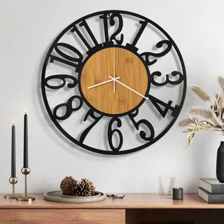 Maxstar Wall Clock Batterie betrieben, leise, Nicht tickend Moderne rustikale Metallrunde für Wohnzimmer/Schlafzimmer/Büro/Küche/Bauernhaus Wohnkultur 16 Zoll (Gelbholz)