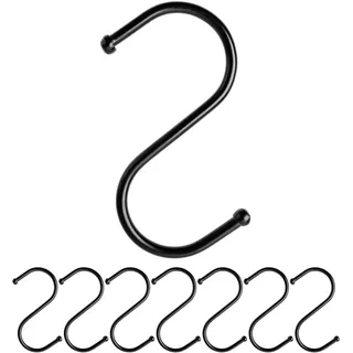 S-Haken zum Einhängen, 8 Stück, in Schwarz, Metallhaken für bis Ø 25 mm Stangen, Länge 68 mm, S Haken für Küche, Kleiderstange, Garage, Topf, Pfanne, Tasse, Hängehaken, Küchenhaken, Doppelhaken Set