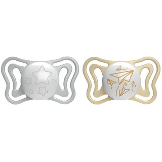 Chicco PhysioForm Light Lumi, Heller Schnuller im Dunkeln, Schnuller 6-16 Monate, Sauger aus Silikon, fördert die richtige Entwicklung des Mundes, 2 Stück, neutral