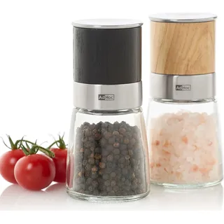 AdHoc Geschenk Set Salzmühle & Pfeffermühle Akasia, hochwertiges 2-er Gewürzmühlen-Set aus Glas | Edelstahl | Holz