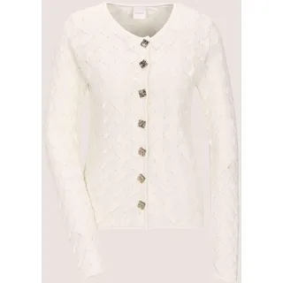 Strickjacke MADELEINE "Strickblazer Edler Struktur-Blazer mit Strickmuster, Langarm", Damen, Gr. 40, weiß (wollweiß), Obermaterial: 100% Baumwolle CO., Modern, Strickjacken Strickjacke, Allover-Strickmuster