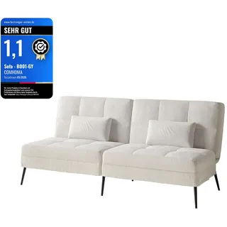 COMHOMA Sofa Schlafsofa mit Schlaffunktion, Klappsofa, Bettcouch, ecksofa, Couch Gästebett, 3-Sitzer Sofa, mit verstellbare Rückenlehne aus Kordstoff - Weiß