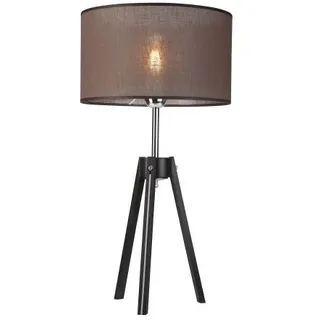 Tischleuchte Braun Schwarz Stoff Holz Dreibein 62cm hoch E27 Nachttischlampe