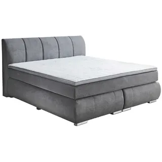 Carryhome Boxspringbett , Grau , Textil , H2 + H3 , 7-Zonen , Höhe ca. 19 cm , 180x200 cm , gepolstertes Kopfteil, Topper durchgehend, Wendematratze mit unterschiedlichen Härtegraden , Schlafzimmer, Betten, Boxspringbetten