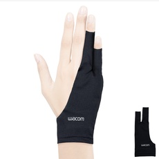 Wacom Zeichenhandschuh, Zwei-Finger-Künstler-Handschuh für Zeichnungstablet-Stift-Display, 90% recyceltes Material, umweltfreundlich, Einheitsgröße (1 Pack), Schwarz