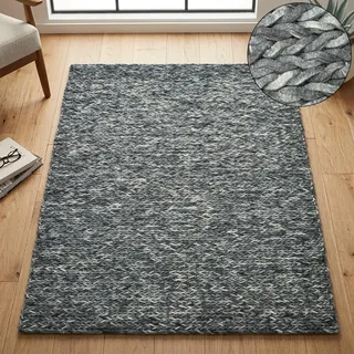 Wollteppich THEKO "Arlberg" Gr. 2, grau (dunkelgrau), B:70cm H:23mm L:140cm, Wolle, Teppiche, Wollteppich, meliert, reine Wolle, Strickoptik, ideal im Wohnzimmer & Schlafzimmer
