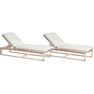 BELIANI Sonnenliegen 2er Set Hellbraun aus Akazienholz mit Auflage Cremeweiß Verstellbare Rückenlehne Gartenliege - Braun, Weiß