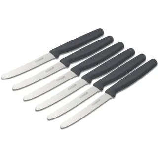 Coolinato - Frühstücksmesser 6 tlg. mit Wellenschliff aus rostfreiem Edelstahl Schwarz - Universal Brötchenmesser mit ergonomischen Kunststoffgriff - Tomatenmesser & Brotzeitmesser in Premium Qualität