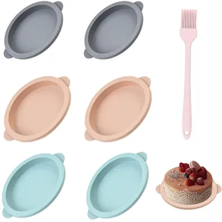 Heißluftfritteuse Eierform, 6 Stück Airfryer Silikonform Eierform | Runde Tortelettförmchen mit 1 Stück Silikon Backpinsel für Frühstücksei Sandwiches, Cupcake, Muffins