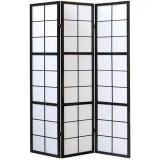Homestyle4u Paravent 3-tlg. 132/175 cm Schwarz Shoji , Holz , 132x175x2 cm , Wohnzimmer, Raumteiler, Paravents
