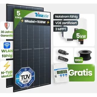 5 kWp FoxEss PV-Anlage 11x Trina 465Wp Black Frame Notstromfähig Speicher erweit...