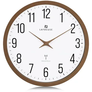 Lafocuse 30CM Wanduhr Funk mit Holz Zeiger, Ohne Tickgeräusche Funkuhr Küchenuhr Braun Vintage für Wohnzimmer Schlafzimmer Büro Küche