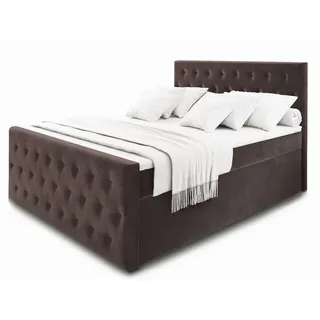 Masseno Boxbett Fondi 180x200 cm mit Matratze und Topper - Braun , Holz , H2 + H3 , 180x200 cm , Schlafzimmer, Betten, Boxspringbetten