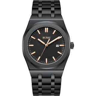 BUREI Klassische Herrenuhr Edelstahl Japanisches Quarzwerk Uhr Analog Analog Zeiger mit Datumsanzeige