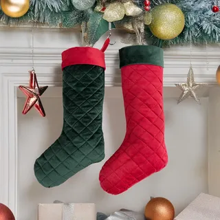 Leisuremix 2 Stück Nikolausstrumpf zum befüllen, 48cm lang Weihnachtsstrumpf, Samt Weihnachtssocken für Party Deko Weihnachtsbaum