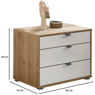 Dieter Knoll Nachtkästchen , Weiß, Eiche Bianco , Glas, Holzwerkstoff , 3 Schublade(n) Schubladen , 60x48x43 cm , ISO 9001, Made in Germany , Typenauswahl, Soft-Close-System , Holzmöbel, Holzbetten, Nachtkästchen Holz