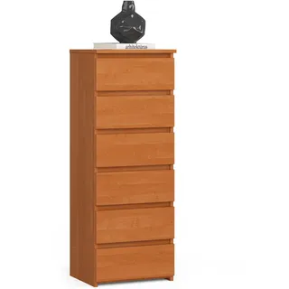 Kommode mit sechs Schubladen, 109 cm hoch und 40 cm breit, Wohnzimmer, Schlafzimmer, Flur, Schrank, Sideboard, Highboard, viel Stauraum, braun - Braun