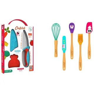 Chefclub Kids – Küchenmesser für Kinder – Messer aus Kunststoff und Edelstahl – Blau und Rot & Die Chefclub Kids Mini Utensilien: Süße Küchenutensilien für kleine Nachwuchs-Köche