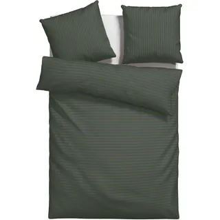Bettwäsche BRUNO BANANI "Jassen", grün (grün, anthrazit), B/L: 135cm x 200cm, 1 Stk., 1 Stk., Flanell, B/L: 80cm x 80cm, 2, Flanell, Obermaterial: 100% Baumwolle, Bettwäsche, Bettwäsche, moderne Bettwäsche aus Baumwolle, Streifen-Design, mehrere Qualitäten