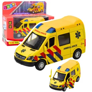 Lean Krankenwagen Metal Powered Pull Back Lights Sounds Gelb 1:32