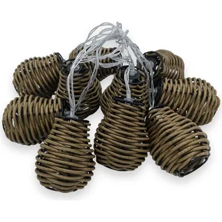 1.01 Lichterkette mit 10 Rattan Lampen - Länge ca. 1,8m - Party Kette Batterie betrieben