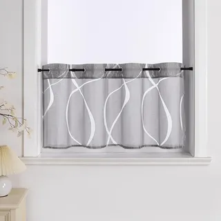 Joyswahl Ausbrenner Scheibengardinen Bistrogardine modern Berta Grau 30x90 | Küchengardinen,Mit Ösen,Transparent,1er Pack,Kurzstores Wohnzimmer,landhaus,Kurzstores,Fenstergardinen,Gardinen